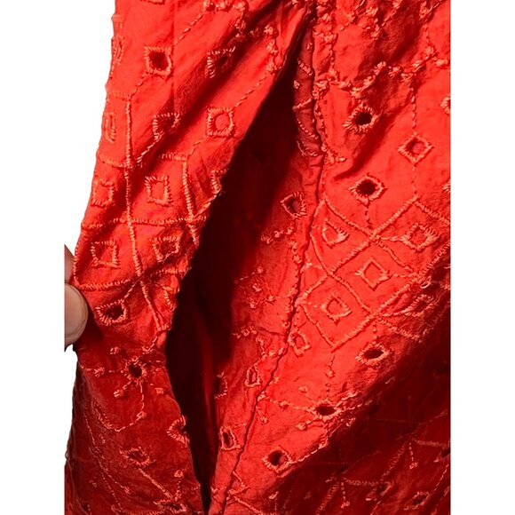 Old Navy Coral Orange Eyelet Mini Dress 3X Pockets Adj Straps Lined Embroidered - Picture 11 of 16